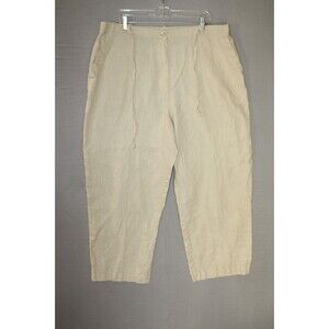 Bagatelle Womens Cream Flat Front Pockets 100% Linen Pants Drawstring Size 22W